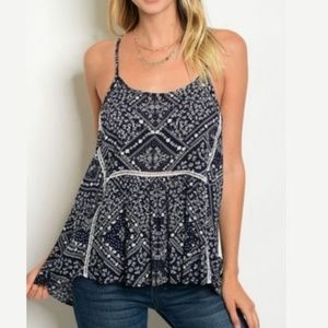 SALE NWT Navy & White BoHo A-Line cotton top S M L